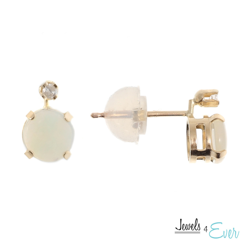 10K Gold Genuine Opal & Diamond Stud Earring